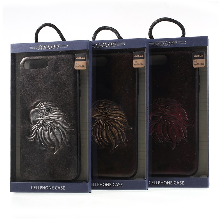 KELOE Embossed Eagle Head Pattern Hybrid Mobile Casing for iPhone 8 Plus / 7 Plus 5.5 inch (PC + TPU + PU Leather) - Silver-7