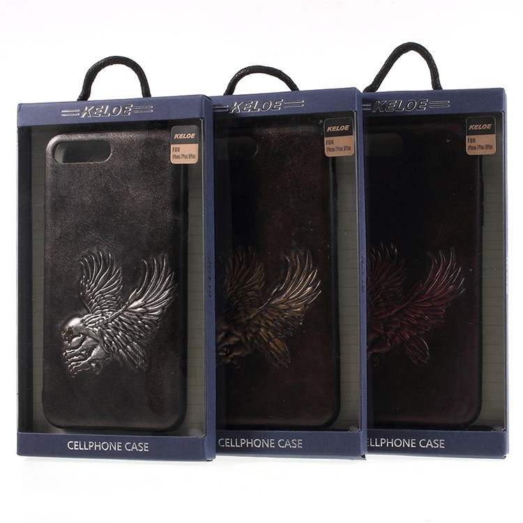KELOE Embossed Eagle Pattern Hybrid Mobile Casing Cover for iPhone 8 Plus / 7 Plus 5.5 inch (PC + TPU + PU Leather) - Silver-7