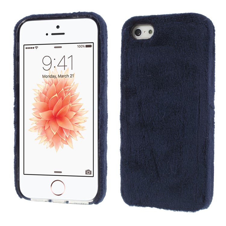 Fluffy Fur Coated TPU Case for iPhone SE/5s/5 - Dark Blue-1