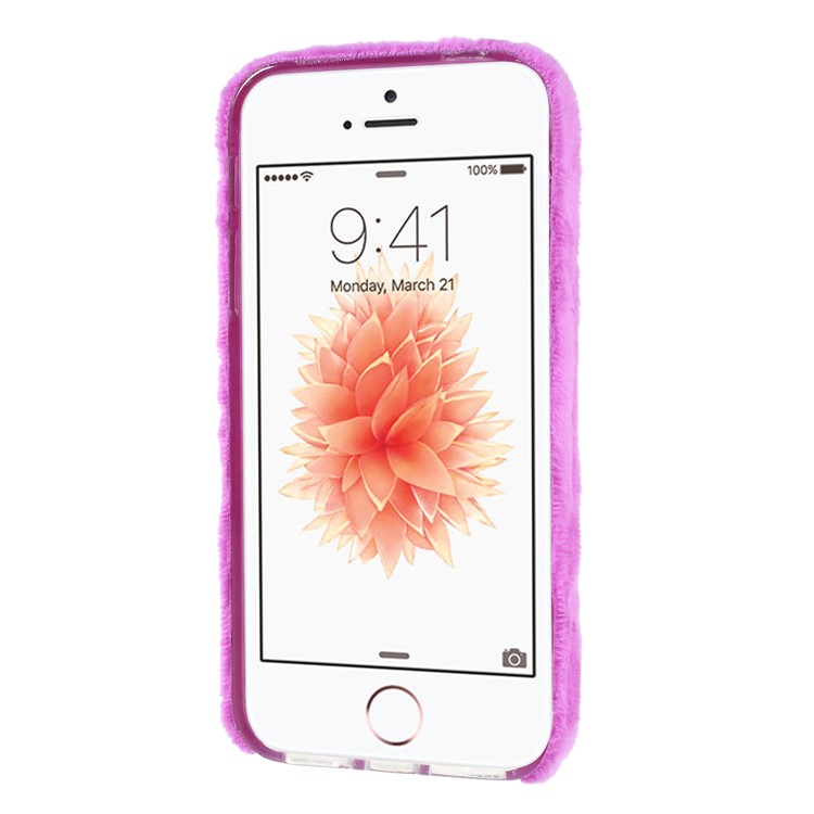 Fluffy Fur Coated TPU Cover for iPhone SE/5s/5 - Purple-2