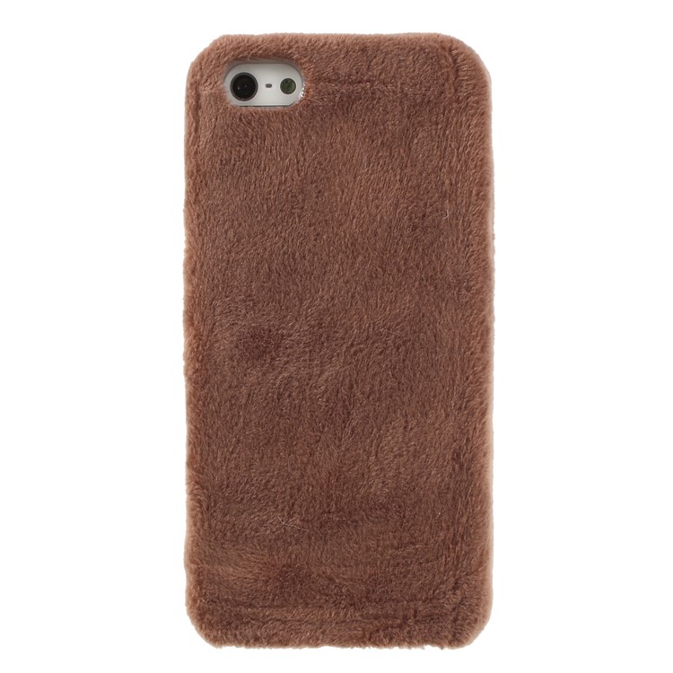 Fluffy Fur Coated TPU Back Case for iPhone SE/5s/5 - Khaki-1