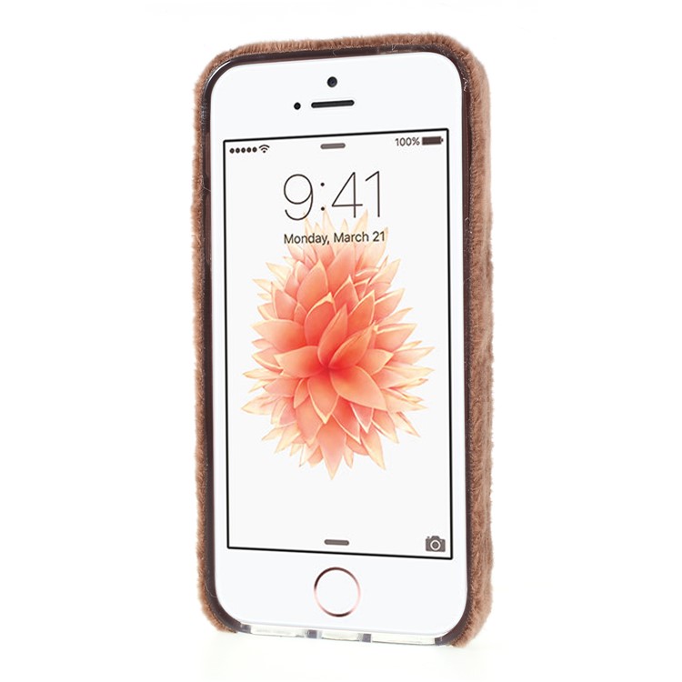 Fluffy Fur Coated TPU Back Case for iPhone SE/5s/5 - Khaki-2