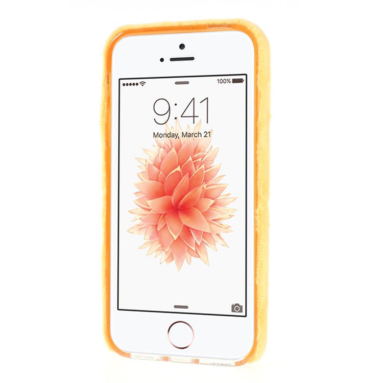 Fluffy Fur Coated TPU Cell Phone Case for iPhone SE/5s/5 - Yellow-2