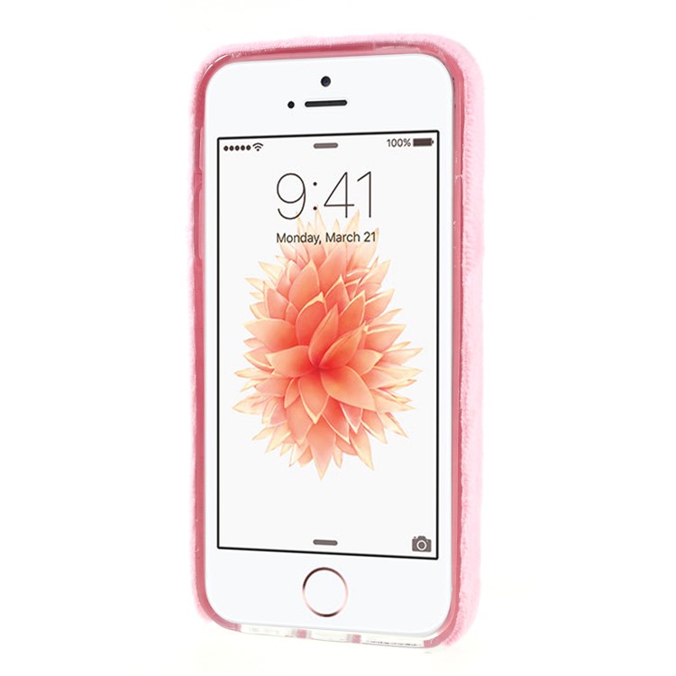 Fluffy Fur Coated TPU Case Cover for iPhone SE/5s/5 - Pink-2