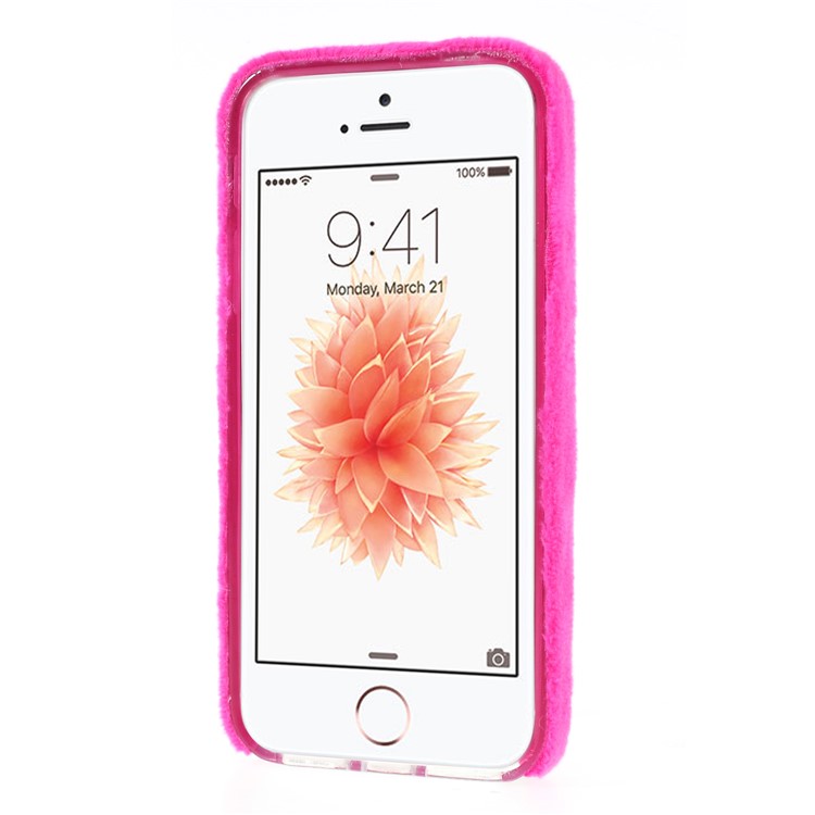 Fluffy Fur Coated TPU Phone Shell Case for iPhone SE/5s/5 - Rose-2