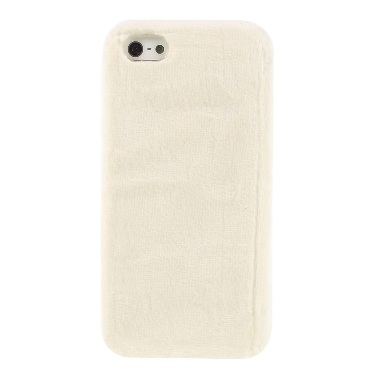 Fluffy Fur Coated TPU Case Cover Phone Shell for iPhone SE/5s/5 - White-1