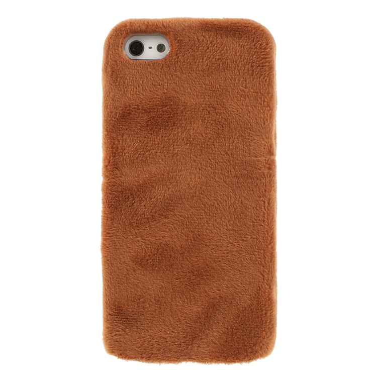Fluffy Fur Coated TPU Cover Phone Case for iPhone SE/5s/5 - Brown-1