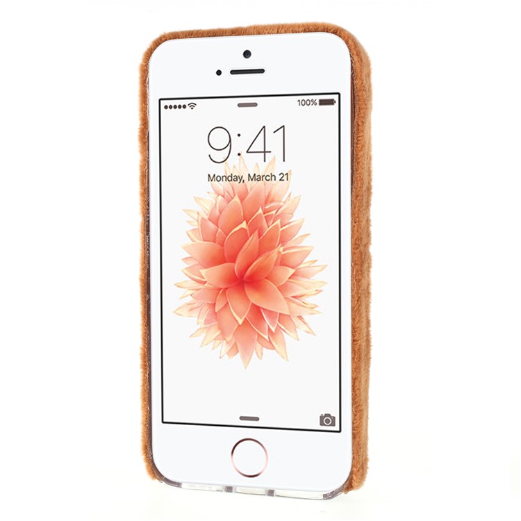 Fluffy Fur Coated TPU Cover Phone Case for iPhone SE/5s/5 - Brown-2