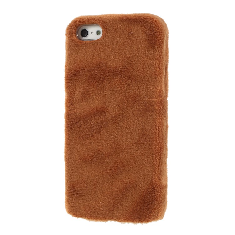 Fluffy Fur Coated TPU Cover Phone Case for iPhone SE/5s/5 - Brown-3