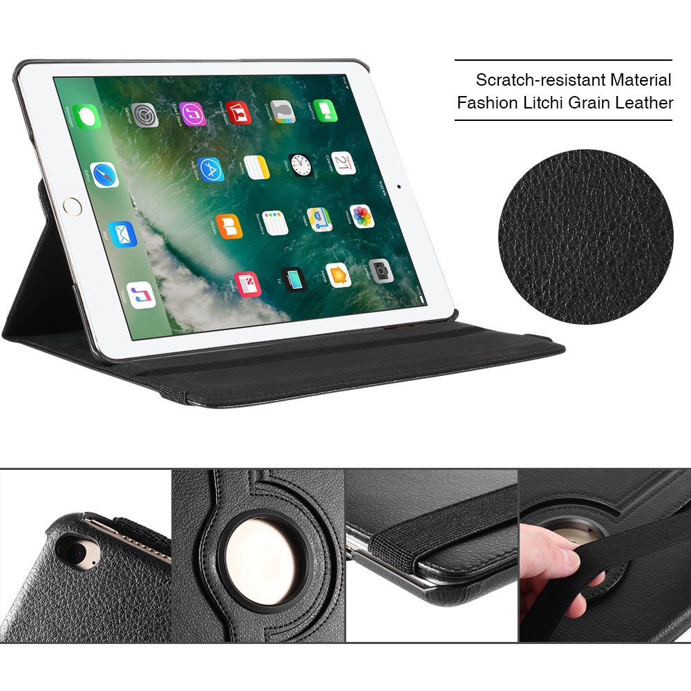 Litchi Grain 360 Swivel Smart Stand Leather Tablet Cover for iPad 9.7-inch (2018)/9.7-inch (2017) - Black-6