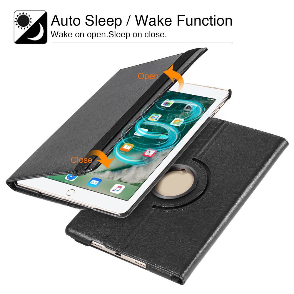 Litchi Grain 360 Swivel Smart Stand Leather Tablet Cover for iPad 9.7-inch (2018)/9.7-inch (2017) - Black-8