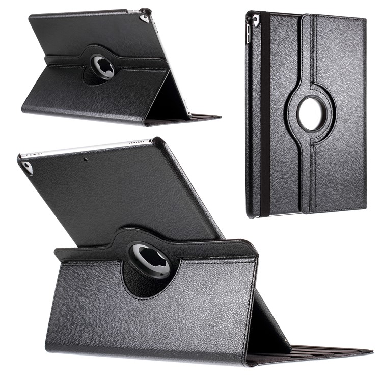 Litchi Skin Leather Case with Rotating Stand for iPad Pro 12.9 (2017) / Pro 12.9 (2015) - Black-1