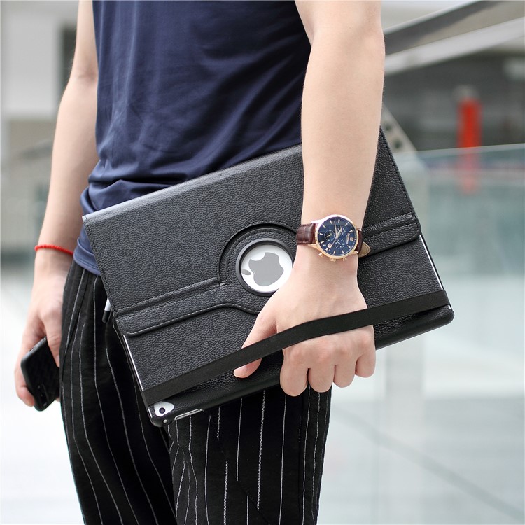 Litchi Skin Leather Case with Rotating Stand for iPad Pro 12.9 (2017) / Pro 12.9 (2015) - Black-2