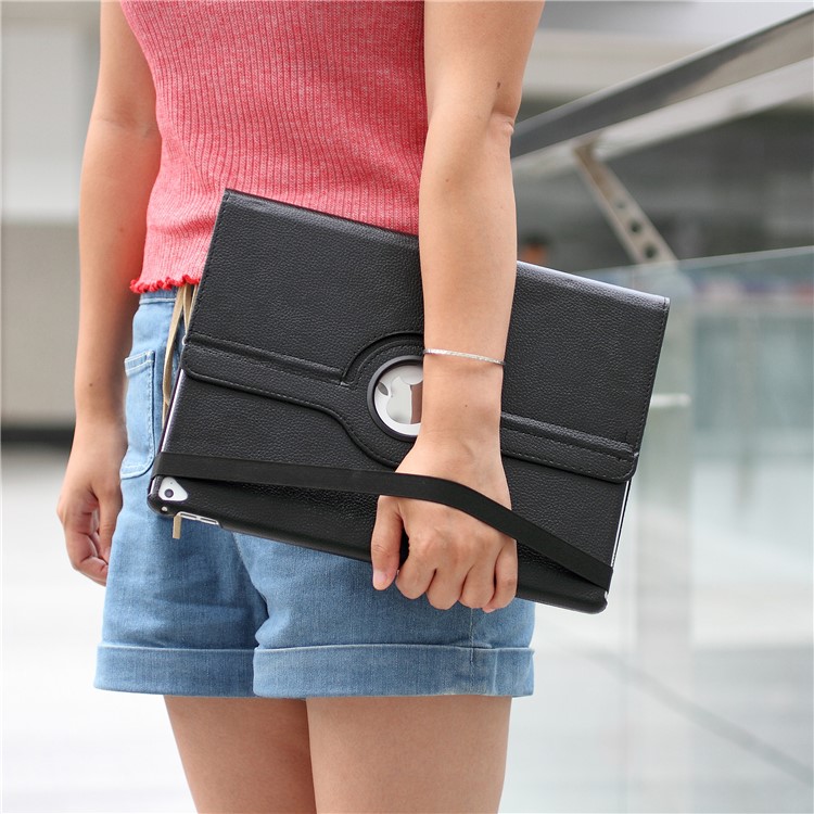 Litchi Skin Leather Case with Rotating Stand for iPad Pro 12.9 (2017) / Pro 12.9 (2015) - Black-3