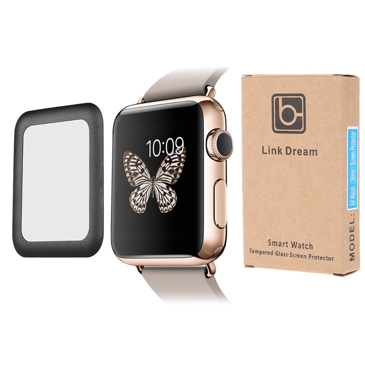 LINK DREAM 0.2mm Tempered Glass Screen Film for Apple Watch 38mm Full Coverage - Black-10