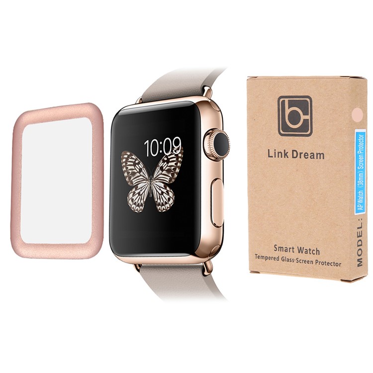 LINK DREAM 0.2mm Tempered Glass Screen Film for Apple Watch 38mm Full Coverage - Rose Gold-8