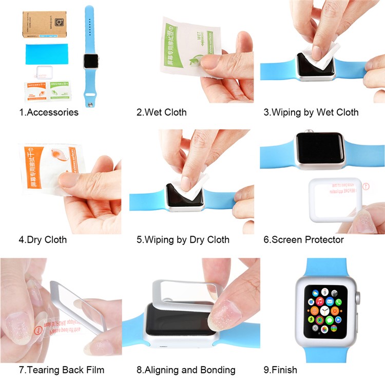 LINK DREAM 0.2mm Tempered Glass Screen Film for Apple Watch 42mm Full Coverage - Silver-11