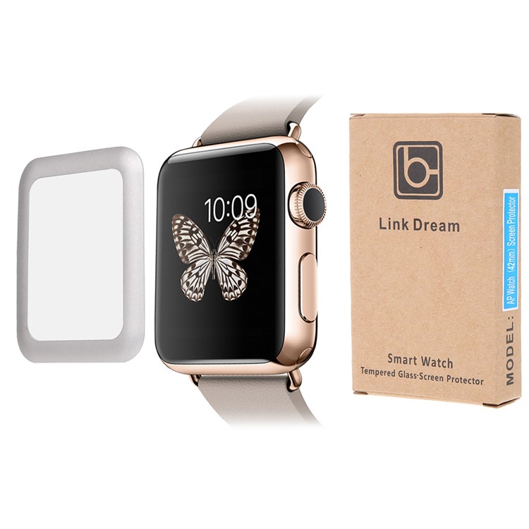 LINK DREAM 0.2mm Tempered Glass Screen Film for Apple Watch 42mm Full Coverage - Silver-9
