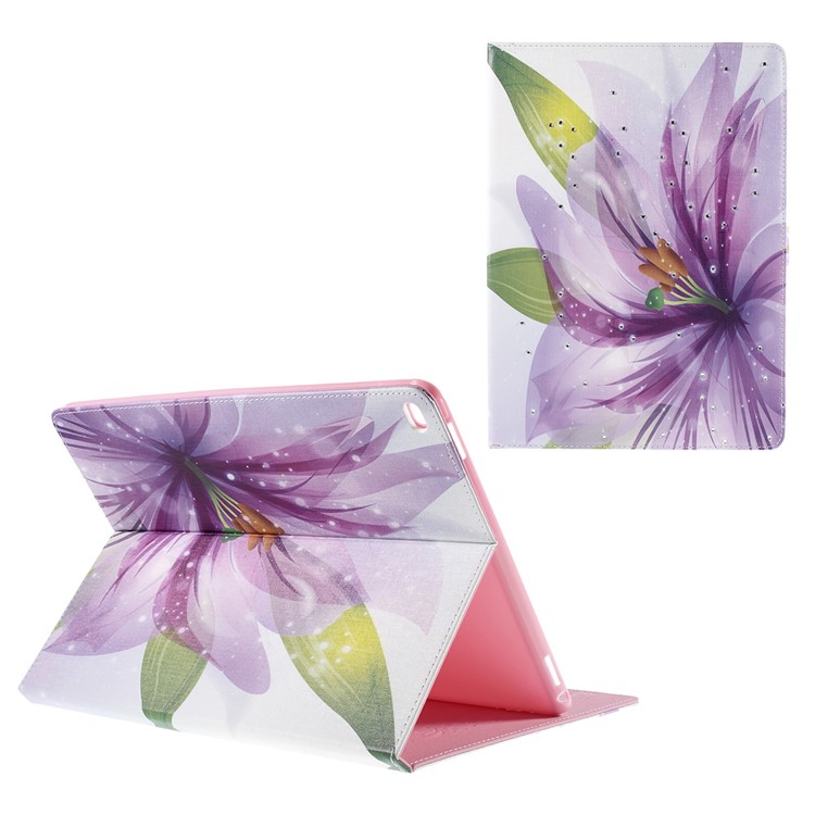 Flip Diamonds Leather Smart Case Shell for iPad Pro 12.9 inch - Pretty Lily Flower-1