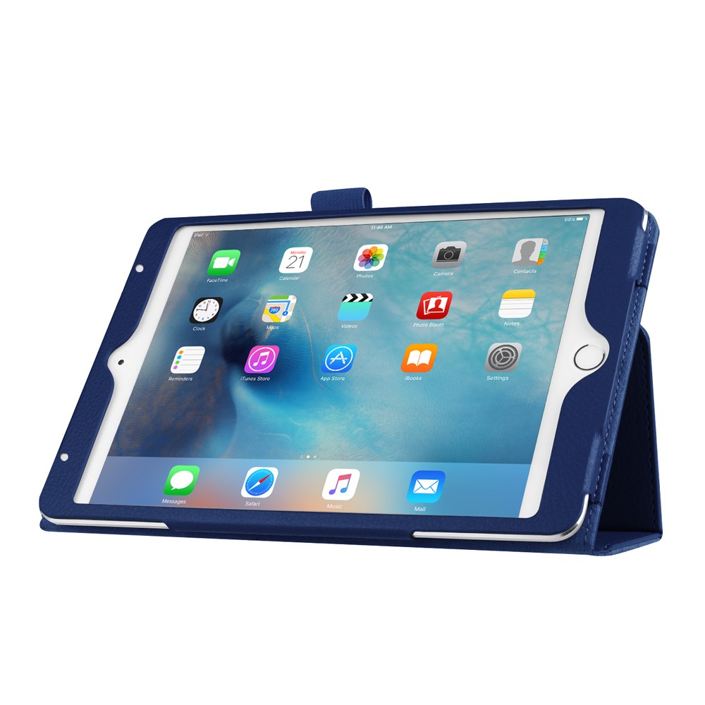 Litchi Texture Smart PU Leather Stand Case for iPad Mini 4 - Dark Blue-4