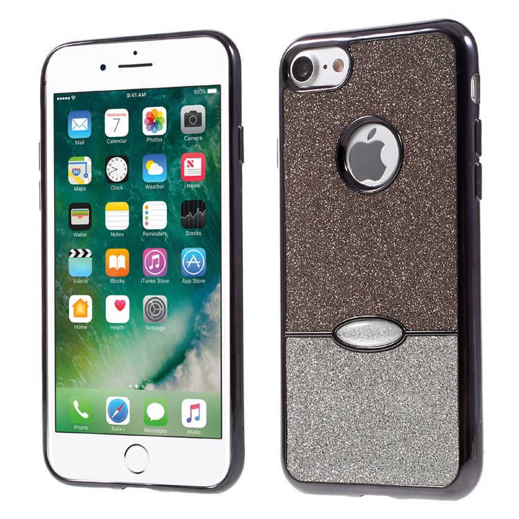 Flash Powder Electroplating TPU Phone Case for iPhone 7 4.7 - Black / Grey Silver Powder-1
