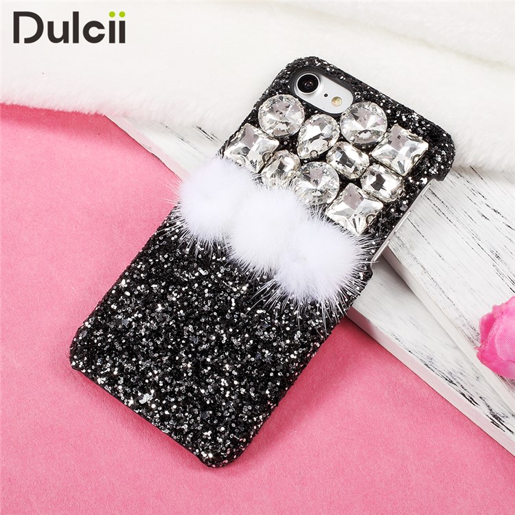 3D Big Diamonds Furry Balls Bling Bling Phone Case for iPhone 7 4.7 inch (Plastic) - Black-1