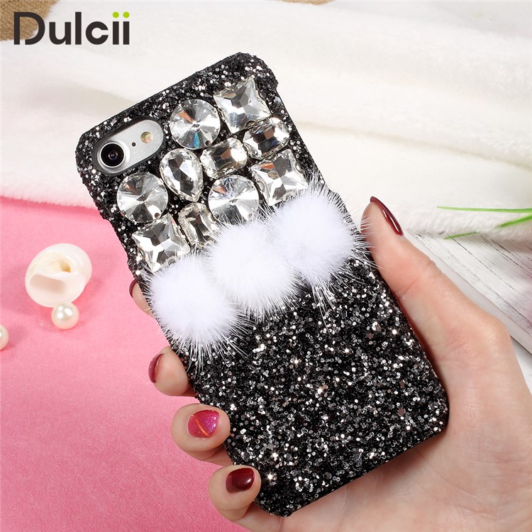 3D Big Diamonds Furry Balls Bling Bling Phone Case for iPhone 7 4.7 inch (Plastic) - Black-2
