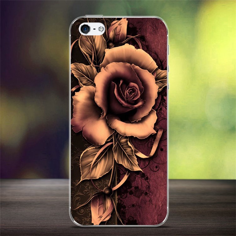 Softlyfit Embossed TPU Mobile Casing for iPhone SE/5s/5 - Gothic Rose-1