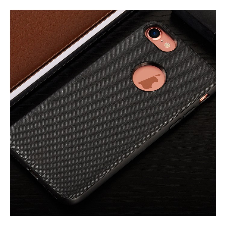 Leather Coated TPU + PC Hybrid Case for iPhone 7 4.7 Built-in Metal Sheet - Black-1