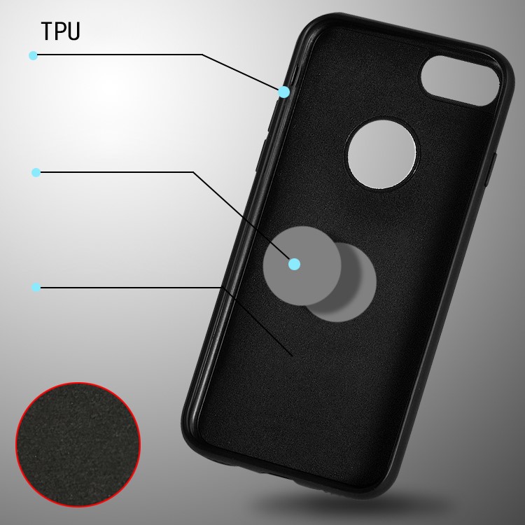 Leather Coated TPU + PC Hybrid Case for iPhone 7 4.7 Built-in Metal Sheet - Black-4