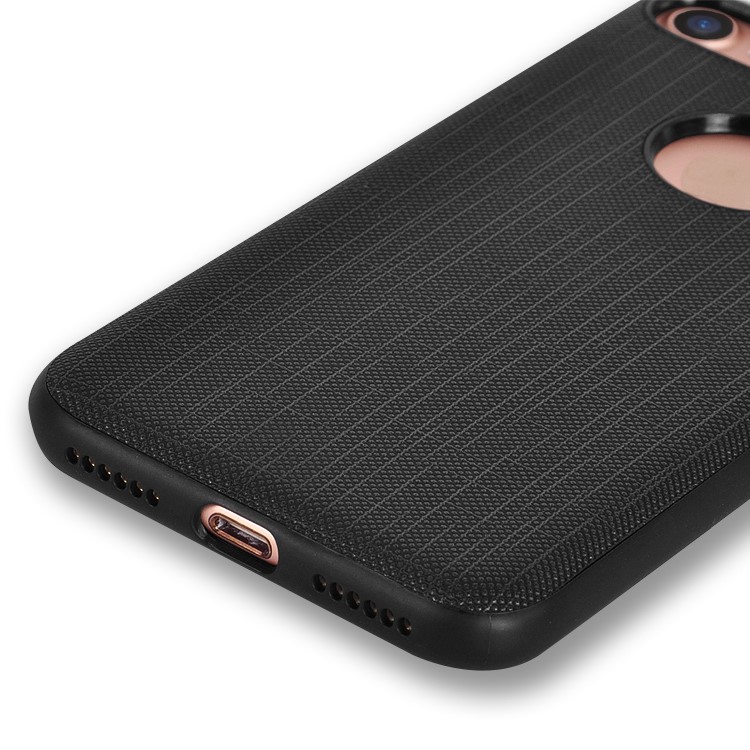 Leather Coated TPU + PC Hybrid Case for iPhone 7 4.7 Built-in Metal Sheet - Black-7