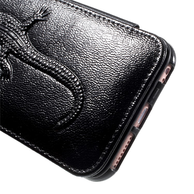 Built-in Mirror Lizard Embossment Card Holder Leather + TPU Case with Strap for iPhone 6s Plus / 6 Plus - Black-10