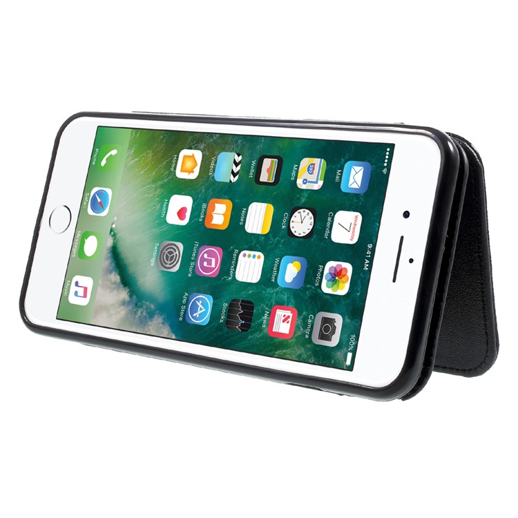 Built-in Mirror Lizard Embossment Card Holder Leather + TPU Case with Strap for iPhone 6s Plus / 6 Plus - Black-4
