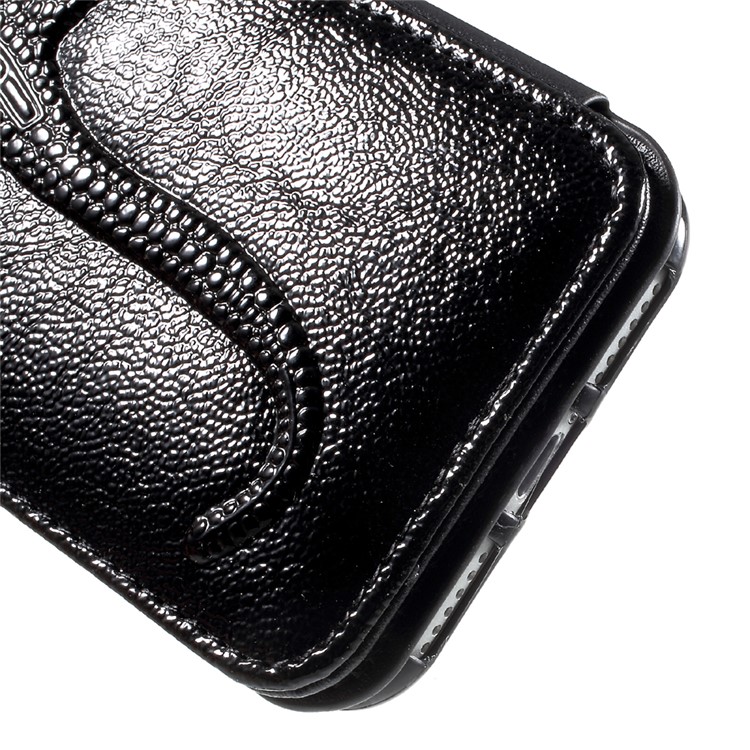 Built-in Mirror Lizard Embossment Card Holder Leather + TPU Shell Case with Strap for iPhone 7 - Black-9