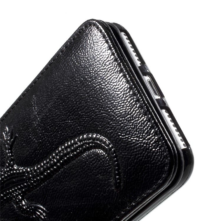 For iPhone 7 Plus Built-in Mirror Lizard Embossment Card Slots PU Leather + TPU Shell Case with Strap - Black-10