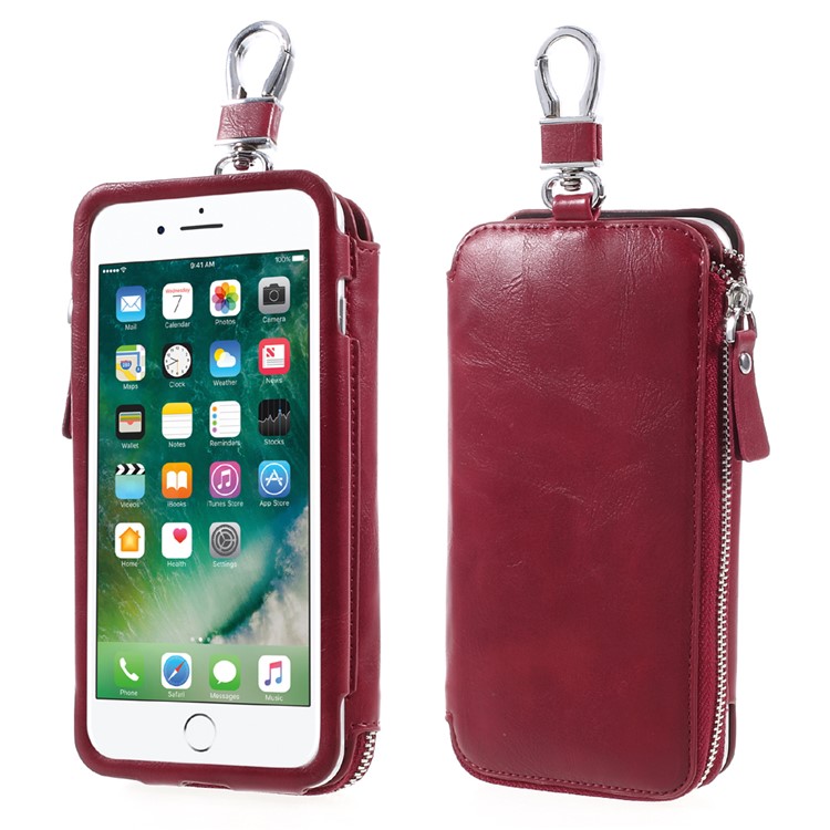 Keychain Design Zipper Card Holder Leather Case for iPhone 6s / 6 4.7 inch - Red-1