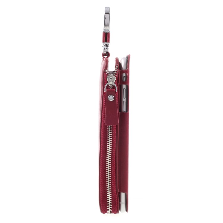 Keychain Design Zipper Wallet Leather Phone Case for iPhone 6s Plus / 6 Plus - Red-2
