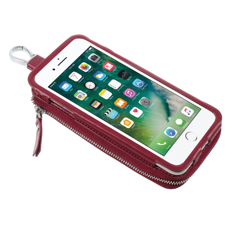 Keychain Design Zipper Wallet Leather Phone Case for iPhone 6s Plus / 6 Plus - Red-3