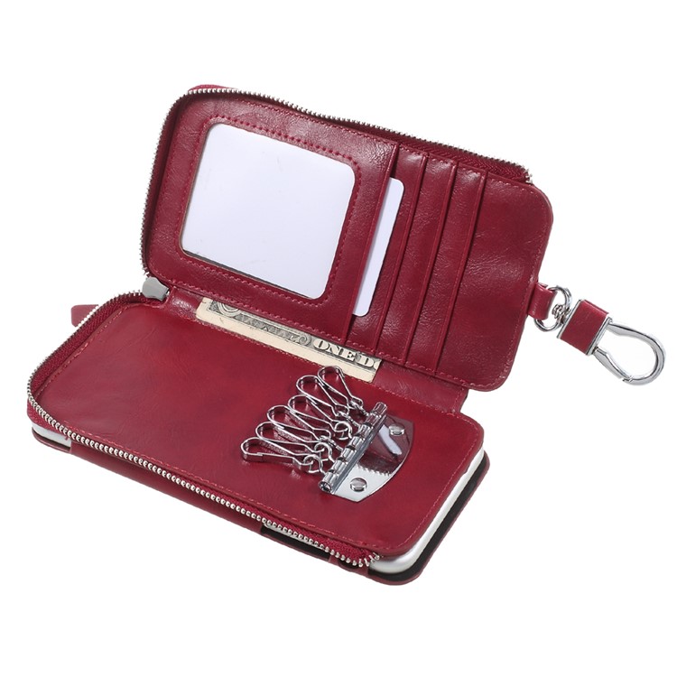 Keychain Design Zipper Wallet Leather Phone Case for iPhone 6s Plus / 6 Plus - Red-4