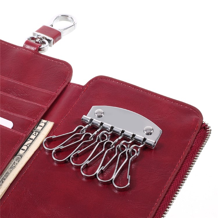 Keychain Design Zipper Wallet Leather Phone Case for iPhone 6s Plus / 6 Plus - Red-5