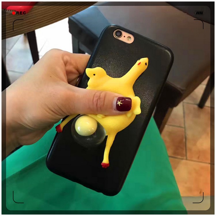 For iPhone 8 / 7 4.7 inch Funny Squeeze Chicken Lay Egg TPU Squishy Phone Case Cover - Black-1
