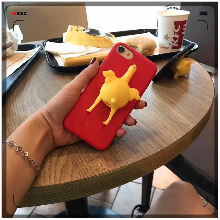 Funny Finger Pinch Chicken Lay Egg Squishy Soft TPU Case Cover for iPhone 8 / 7 4.7 inch - Red-2
