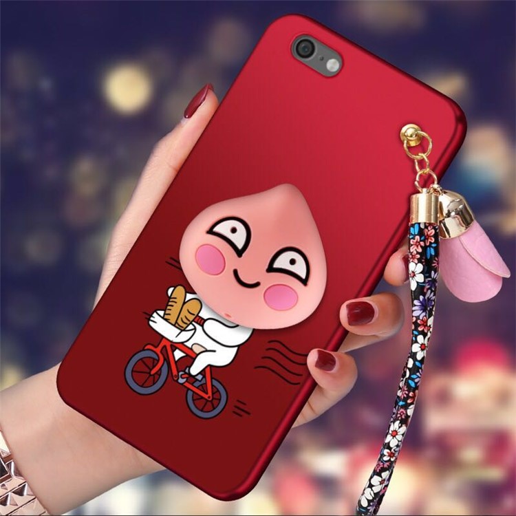 3D Cartoon Peach Cable Winder TPU Kickstand Phone Case for iPhone 6s 6 - Red / Peach on Bike-2