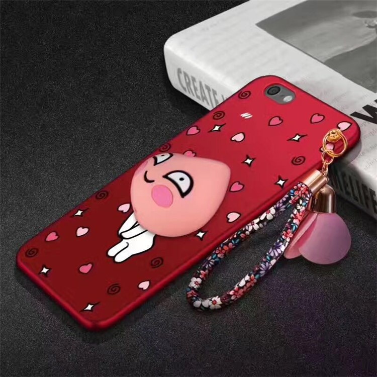 For iPhone 6s 6 3D Cartoon Peach Cable Winder TPU Kickstand Back Cover - Red / Peach in Love-1