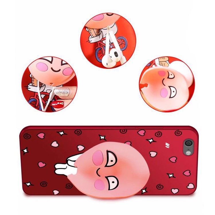 For iPhone 6s 6 3D Cartoon Peach Cable Winder TPU Kickstand Back Cover - Red / Peach in Love-10