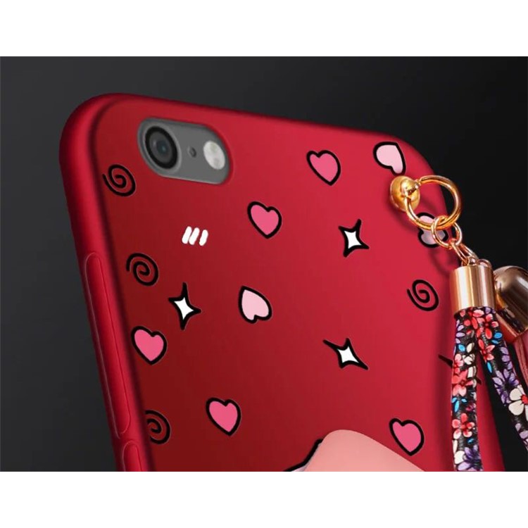 For iPhone 6s 6 3D Cartoon Peach Cable Winder TPU Kickstand Back Cover - Red / Peach in Love-2