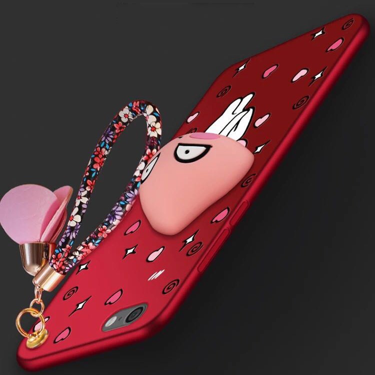 For iPhone 6s 6 3D Cartoon Peach Cable Winder TPU Kickstand Back Cover - Red / Peach in Love-4