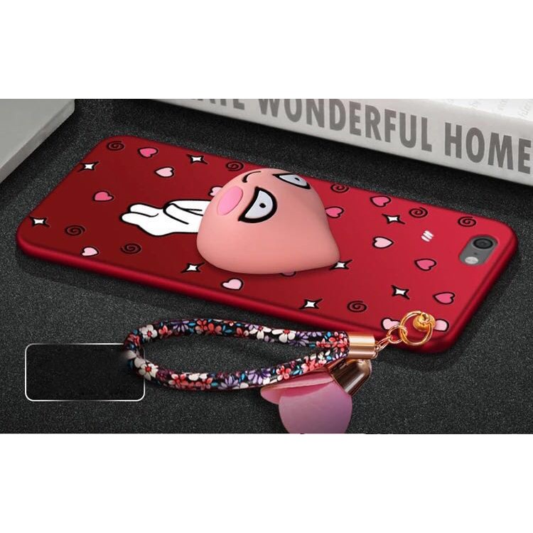 For iPhone 6s 6 3D Cartoon Peach Cable Winder TPU Kickstand Back Cover - Red / Peach in Love-5