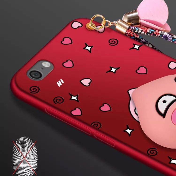 For iPhone 6s 6 3D Cartoon Peach Cable Winder TPU Kickstand Back Cover - Red / Peach in Love-6