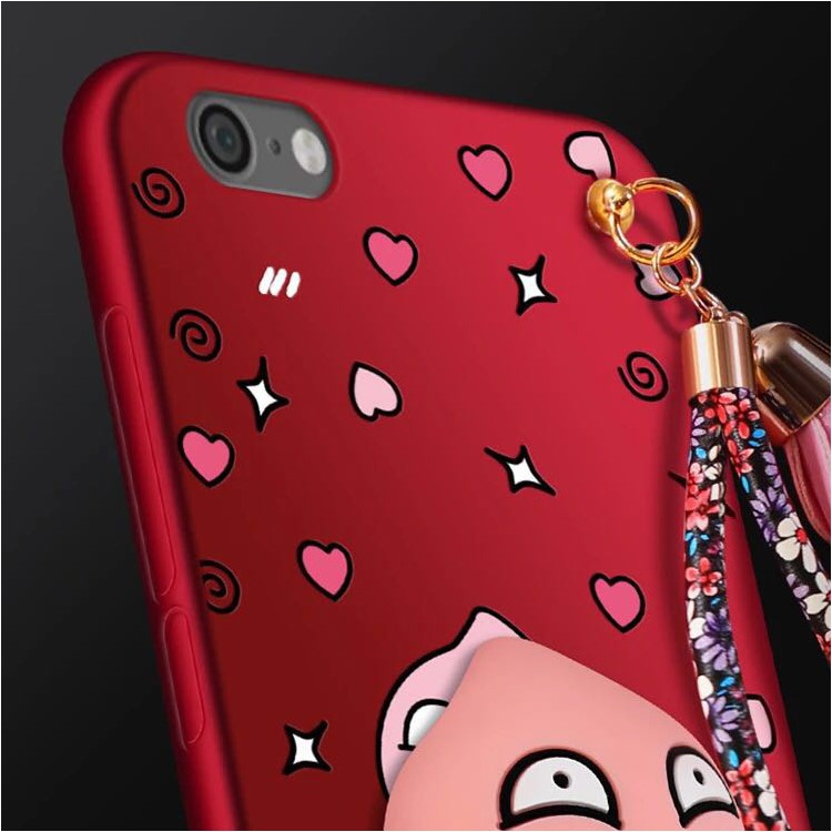 For iPhone 6s 6 3D Cartoon Peach Cable Winder TPU Kickstand Back Cover - Red / Peach in Love-7